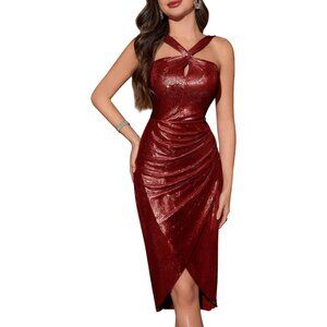 Women's Burgundy Sleeveless V-neck Floral Lace Chiffon Bridesmaid Dress